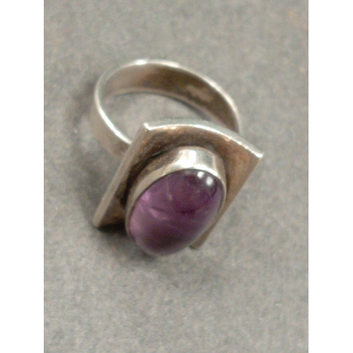 696 - Mid century modernist Nefrom Denmark 925 sterling silver and Amethyst ring size K