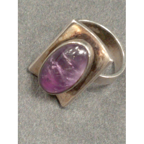 696 - Mid century modernist Nefrom Denmark 925 sterling silver and Amethyst ring size K