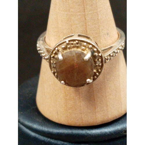 713 - 925 silver brown stone ring size O