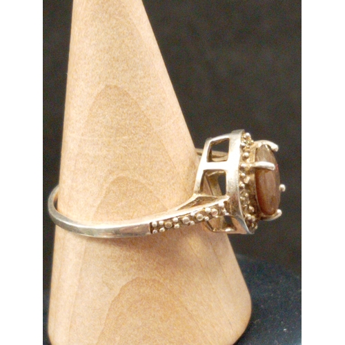 713 - 925 silver brown stone ring size O