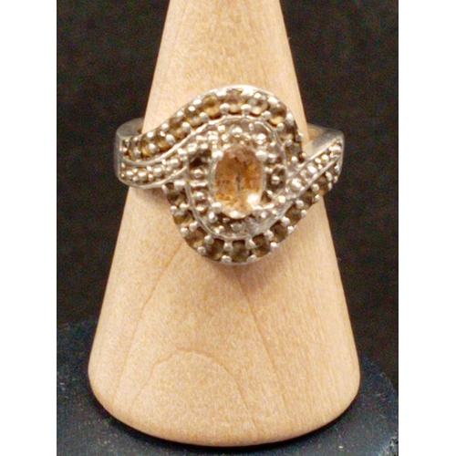 720 - 925 silver brown stone ring size J