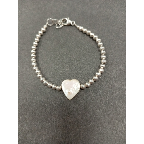 722 - 925 silver babies christening heart bracelet 10cm