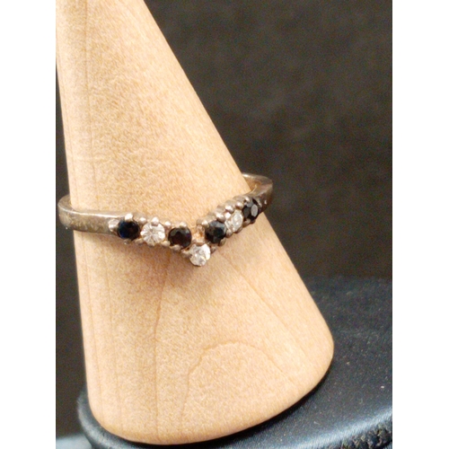 728 - 925 silver Black and clear stone wishbone ring size N