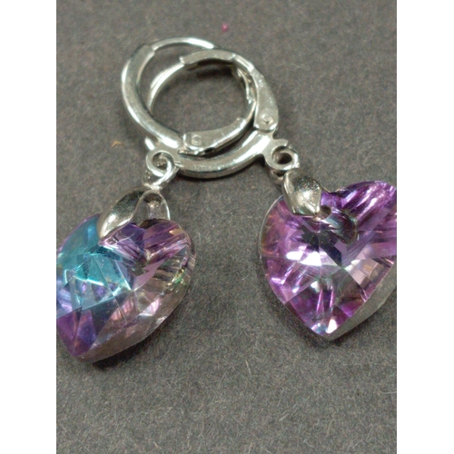 731 - 925 silver mystic stone heart dangle earrings