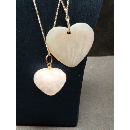 765 - 925 silver silver chain L 50cm with mother of pearl heart pendant and a 925 silver chain L 50cm with... 