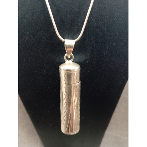 767 - 925 silverengraved needle /pin holder pendant 4cm on 925 silver chain L 40cm