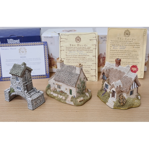 500 - Lilliput Lane British Miniature Models Collection, boxed with paperwork: Bridge House; Tillers Green... 