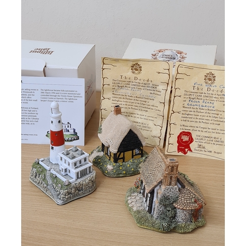 501 - Lilliput Lane British Miniature Models Collection, boxed with paperwork: Portland Bill Lighthouse; F... 