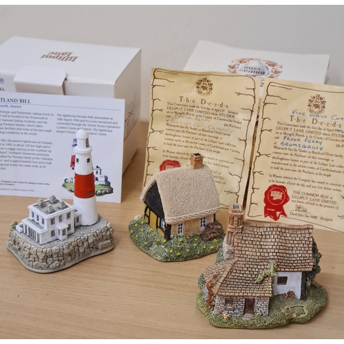 501 - Lilliput Lane British Miniature Models Collection, boxed with paperwork: Portland Bill Lighthouse; F... 