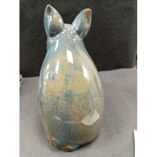 410 - Vintage handmade pottery blue glazed pig H 21cm x W 12cm