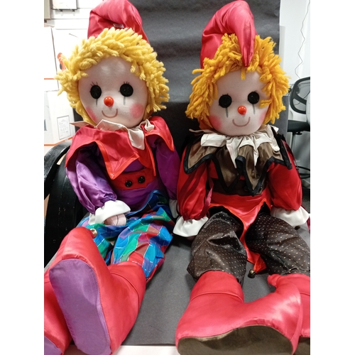 415 - Two large cuddly harlequin clowns H 36cm x W 24cm