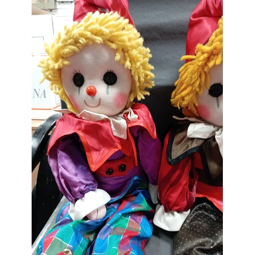 415 - Two large cuddly harlequin clowns H 36cm x W 24cm