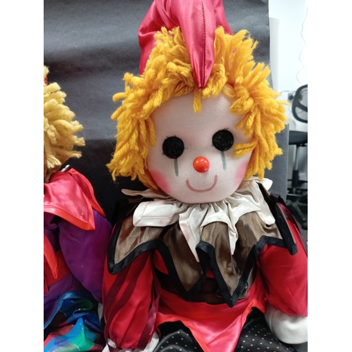 415 - Two large cuddly harlequin clowns H 36cm x W 24cm