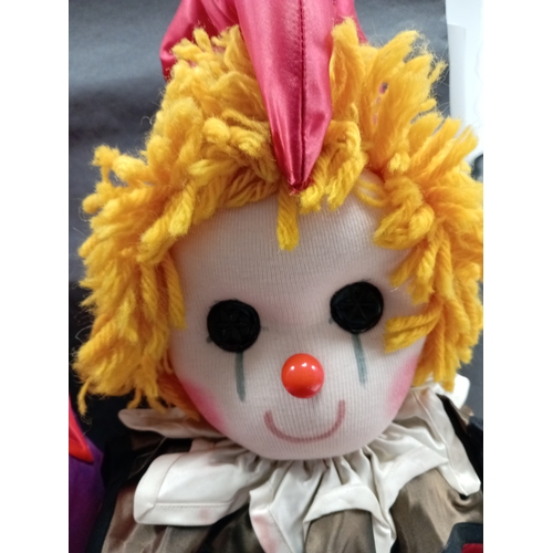 415 - Two large cuddly harlequin clowns H 36cm x W 24cm