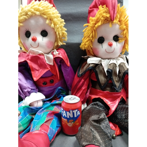 415 - Two large cuddly harlequin clowns H 36cm x W 24cm