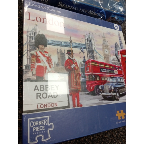 420 - Four sealed jigsaw puzzles includes Statue of liberty New York, Clemontoni, Abbey Road London and Sh... 