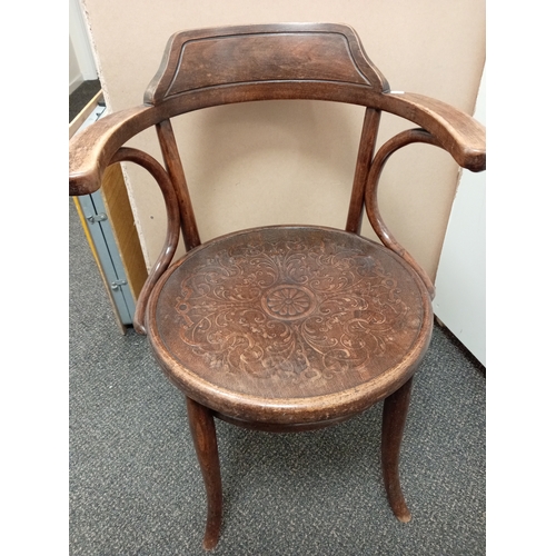 510 - Michael Thonet vintage bentwood chair with flower and scrolled design detail on seat. H 83cm x W 58c... 