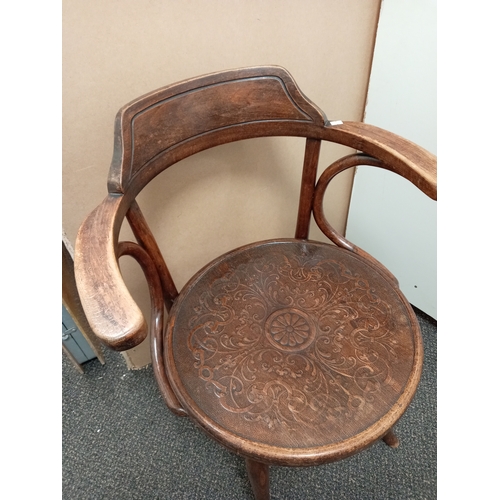 510 - Michael Thonet vintage bentwood chair with flower and scrolled design detail on seat. H 83cm x W 58c... 