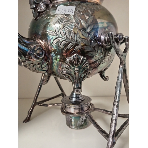 423 - Walker and Hall Antique Victorian ornate Sheffield silver plated tilting kettle