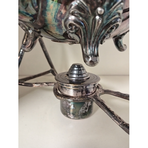 423 - Walker and Hall Antique Victorian ornate Sheffield silver plated tilting spirit kettle with burner