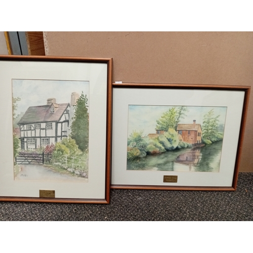 425 - Two watercolor paintings by Janet. M. Wild, one The old mill house Ipsley H 47cm x W 38cm and one of... 