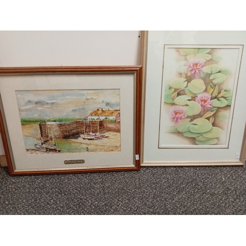 426 - Two watercolor paintings by Janet. W. Wild, one of water lillies H 54cm x W 43cm and one of Porlock ... 