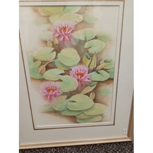 426 - Two watercolor paintings by Janet. W. Wild, one of water lillies H 54cm x W 43cm and one of Porlock ... 