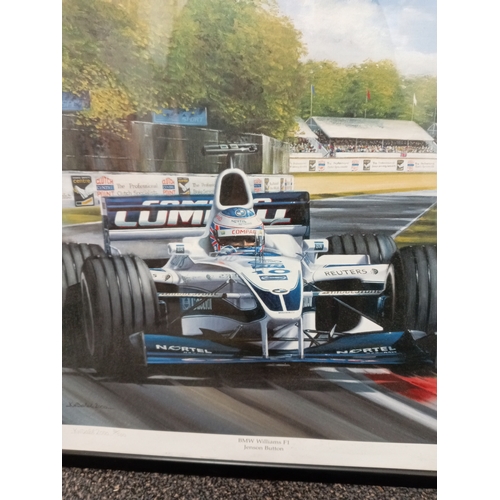 437 - BMW Williams F1 Jenson Button, limited edition print 16/500 by KW Davies 2000. H 48cm x W 67cm