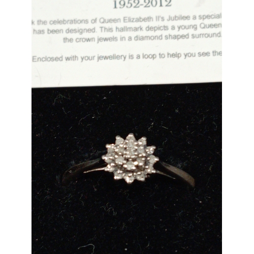 677 - 925 silver Elizabeth II Regina 'The diamond jubilee' 1952-2012 diamond ring boxed size P