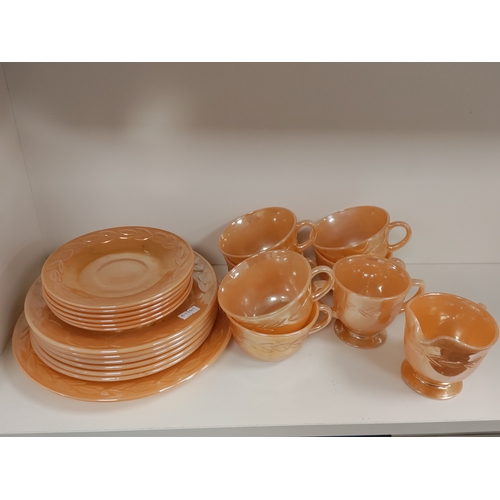 461 - A set of ovenproof Fireking Ware made in U.S.A. Set includes 6 cups, 6 saucers, 1 milk jug, 1 sugar ... 