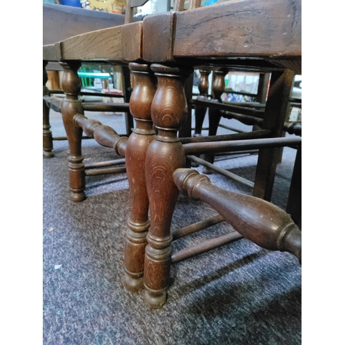 462 - A set of 6 antique ladder back woven rush seat chairs.