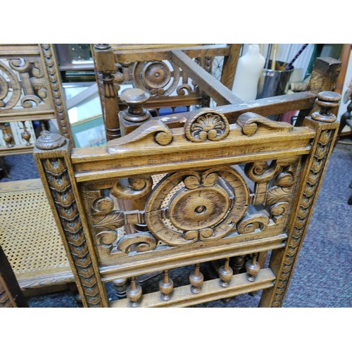 528 - A set of 5 beautifully carved Louis XIII antique french cane chairs. 1 is in need of recanning. H 90... 