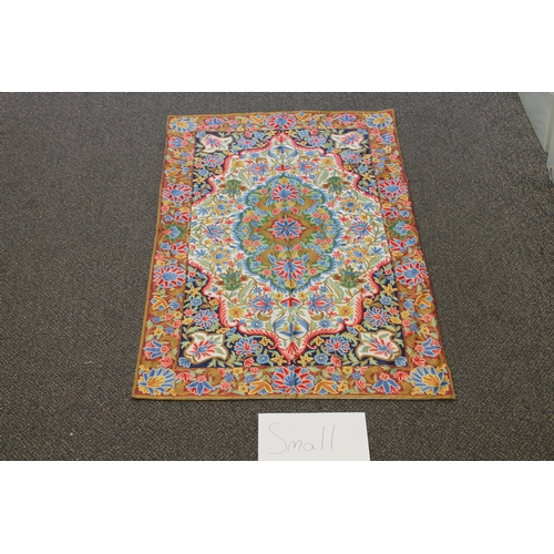 534 - Kashmir hand stitched natural dye small rug known as silk. APX 150cm x 92cm