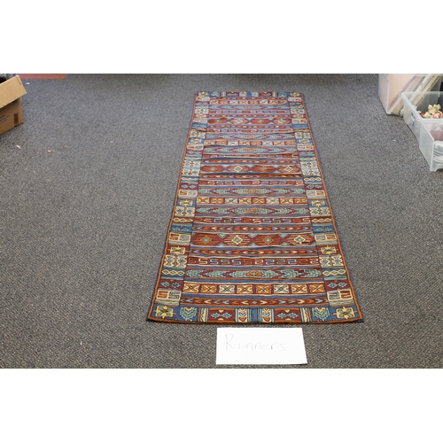 536 - Kashmir hand stitched natural dye runner rug known as silk. APX 297cm x 77cm