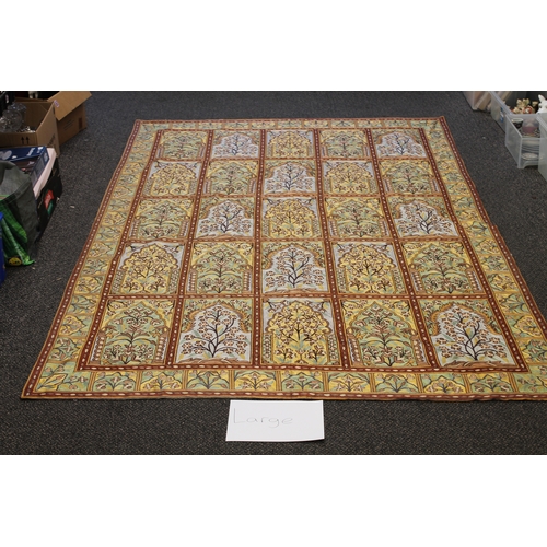 541 - Kashmir hand stitched natural dye large rug known as silk. APX 269cm x 184cm