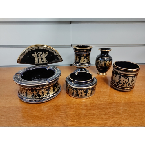 464 - A job lot of Limoges style ceramics. Stamped on base hand made in Greece in 24k gold. Items included... 