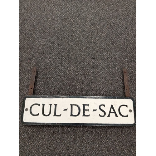 465 - Wooden, steel and  painted  Cul - De- Sac road sign. H 33Ccm x W 62cm