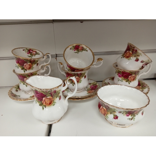 471 - Royal Albert Old country roses coffee service includes six cups, six saucers, sugar bowl and cream j... 