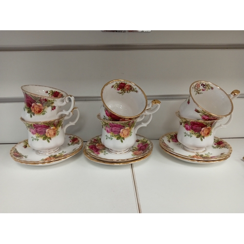 472 - Royal Albert old country roses coffee service includes six cups, one A/F chip by handle and six sauc... 