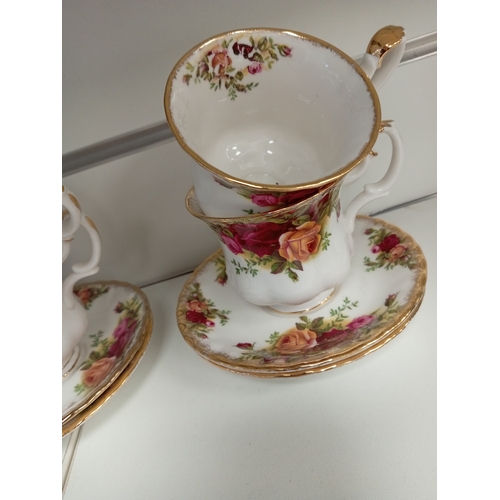 472 - Royal Albert old country roses coffee service includes six cups, one A/F chip by handle and six sauc... 