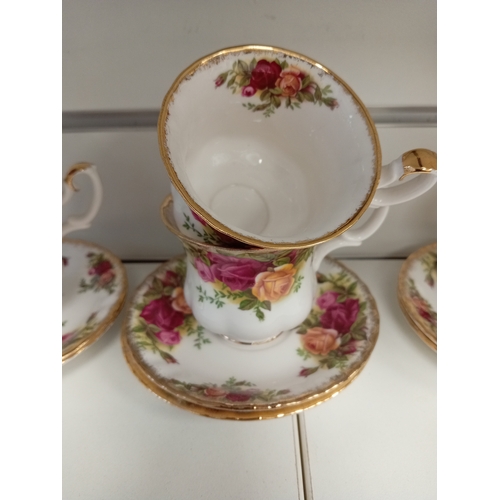 472 - Royal Albert old country roses coffee service includes six cups, one A/F chip by handle and six sauc... 