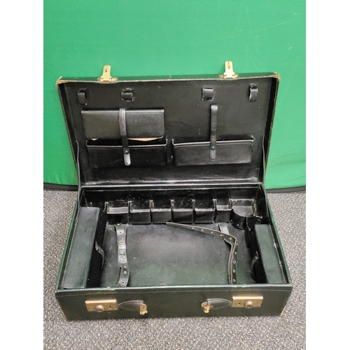 546 - Black leather vanity case with organising compartments. Pinteux Et Cie. Handle has broken but is in ... 