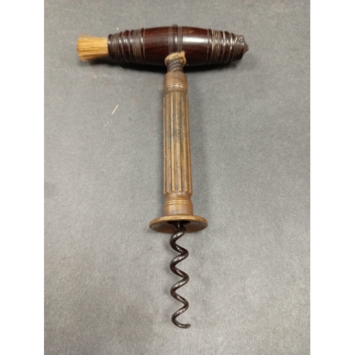 566 - Antique Edwardian corkscrew with Bakelite and brush handle