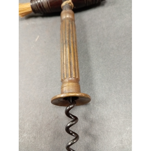 566 - Antique Edwardian corkscrew with Bakelite and brush handle