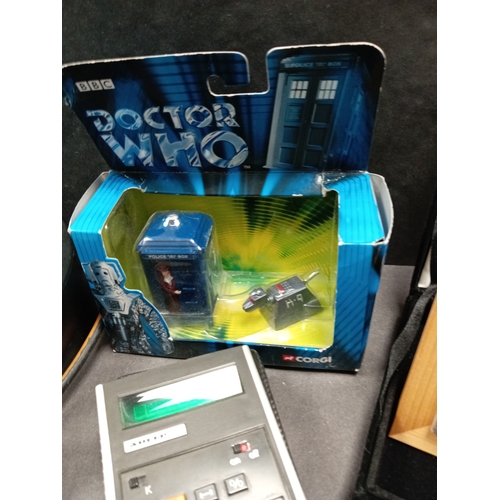 577 - Lumiscource lamp, Hero harmonica, Corgi Dr who boxed Tardis & K-9 boxed baby photo frame and a Adler... 