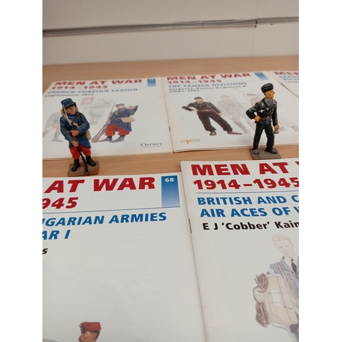 591 - Ten delprado men at war die cast figures with magazines includes, French, German, USA and British so... 