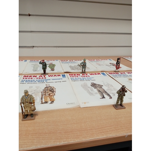 591 - Ten delprado men at war die cast figures with magazines includes, French, German, USA and British so... 