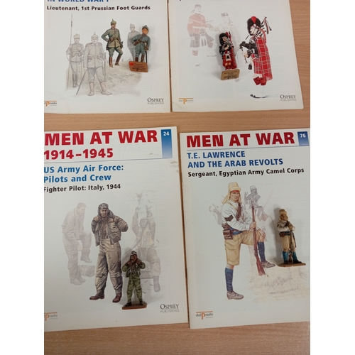 591 - Ten delprado men at war die cast figures with magazines includes, French, German, USA and British so... 