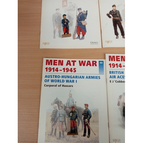 591 - Ten delprado men at war die cast figures with magazines includes, French, German, USA and British so... 