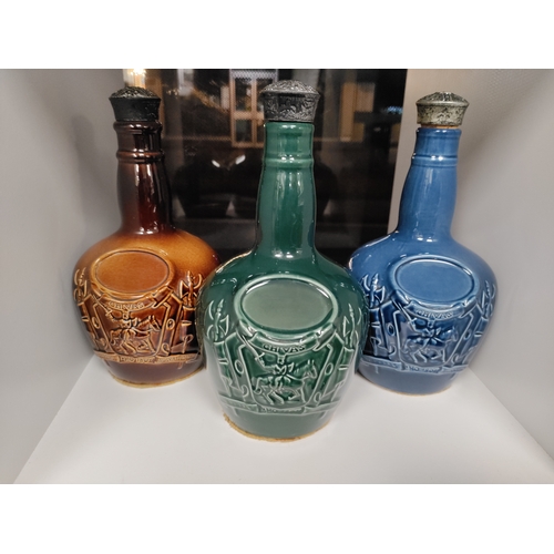 595 - A trio of Chicas Brothers Spode 75cl Liquor Bottles in green, brown and blue.